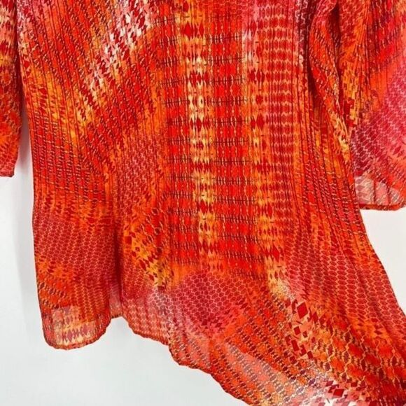 Catherines Women's Geometric Sequins Pleated 3/4 Sleeve Blouse Orange Size 1X - Picture 5 of 8